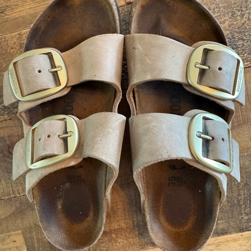 Birkenstock Tan Sandals with Gold Buckles